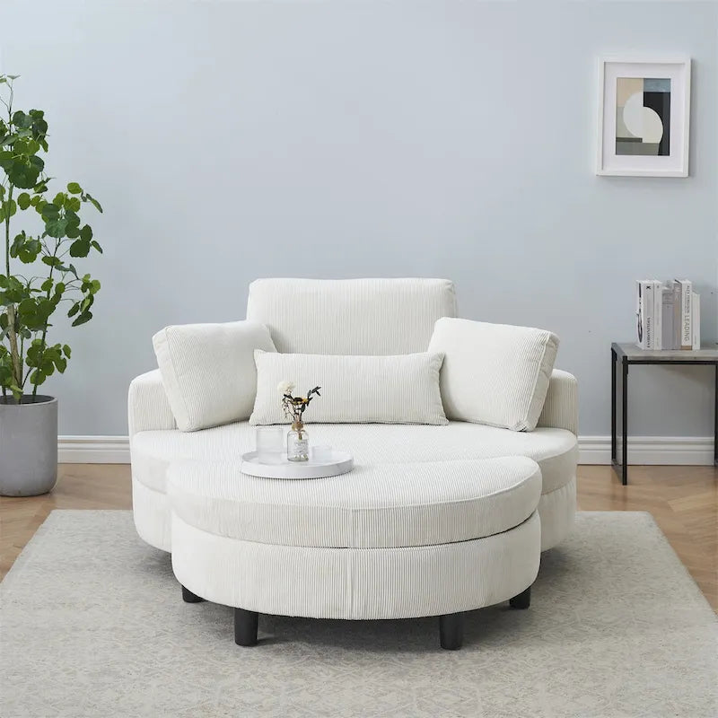 Corduroy Sofa Chair with Ottoman, 2 Throw Pillows and 1 Waist Pillow