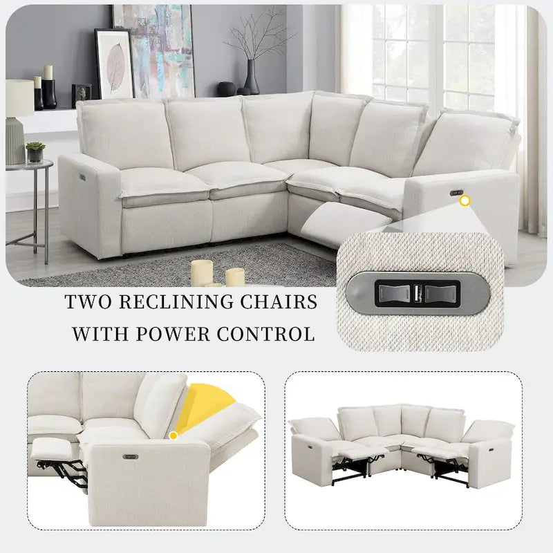 Power Recliner Chair L-Shaped Sectional Sofa, Home Theater Seating Soft Chair