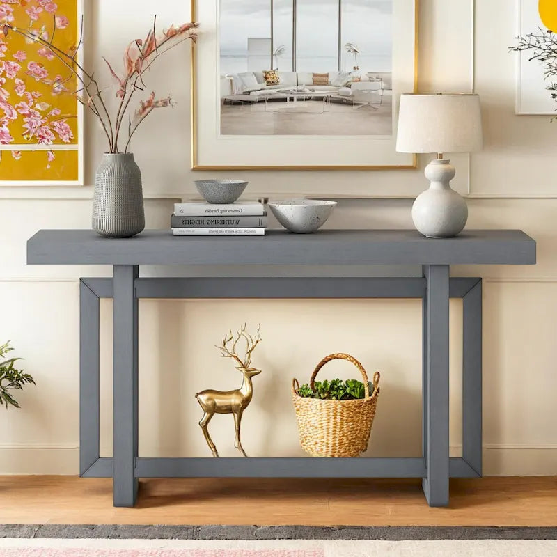 Console Table with Industrial-inspired Concrete Wood Top, Extra Long Entryway Table for Entryway, Hallway, Living Room