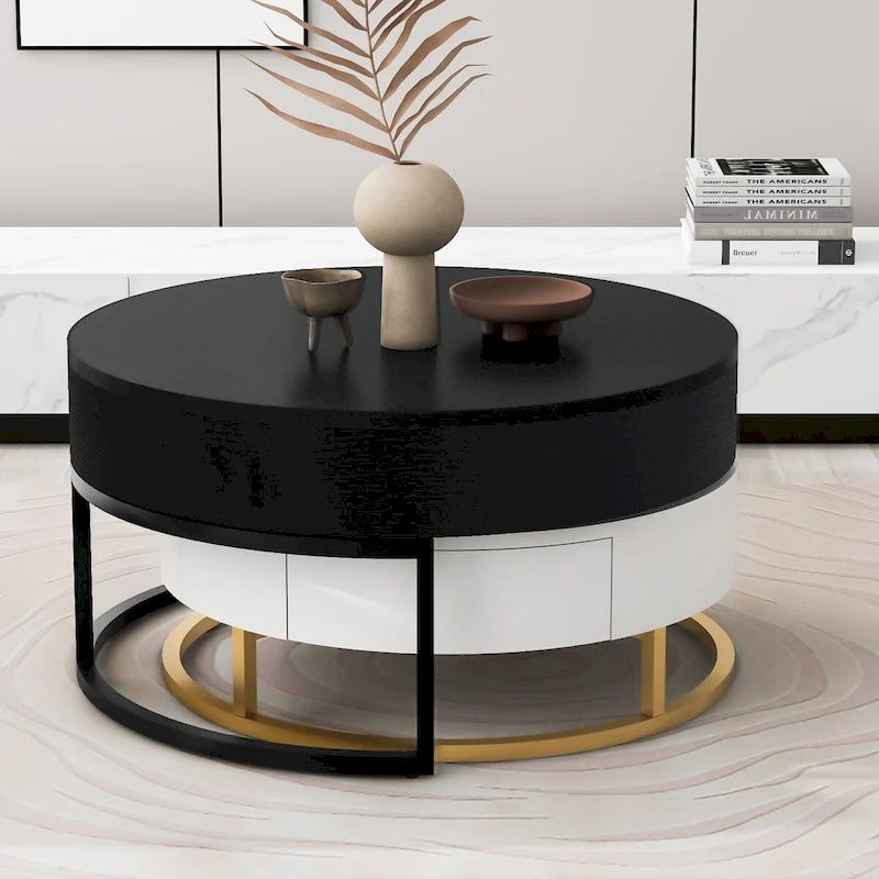 Modern Round Lift-top Nesting Coffee Tables with 2 Drawers