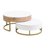 Modern Round Lift-top Nesting Coffee Tables with 2 Drawers