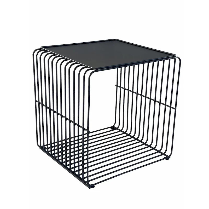 Reo 16 Inch Side End Table, Waterfall Black Metal Wire Frame