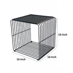 Reo 16 Inch Side End Table, Waterfall Black Metal Wire Frame