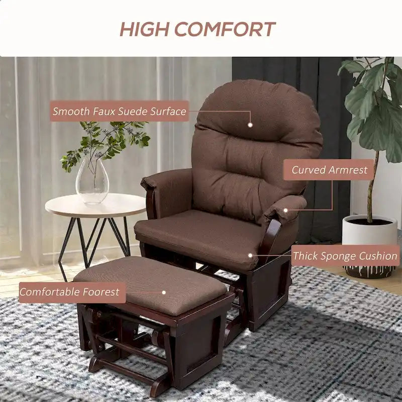Nursery Glider Rocking Chair with Ottoman,Thick Padded Cushion Seating