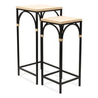 Claudette Set of 2 Rattan Accented Wood & Metal Square Side Tables