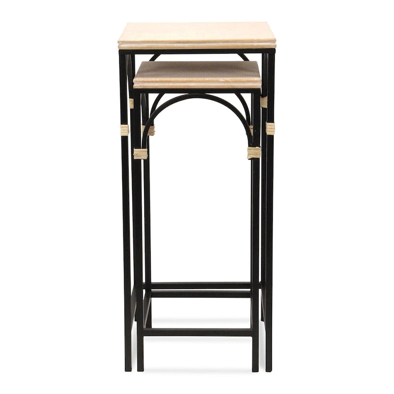 Claudette Set of 2 Rattan Accented Wood & Metal Square Side Tables