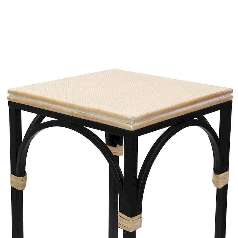 Claudette Set of 2 Rattan Accented Wood & Metal Square Side Tables