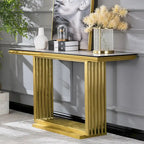 Glam 60 inch Rectangular Glass Console Table with Brushed Gold Stainless Steel Base