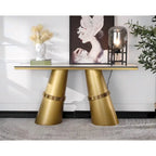 Glam 60 inch Rectangular Glass Console Table with Brushed Gold Stainless Steel Base