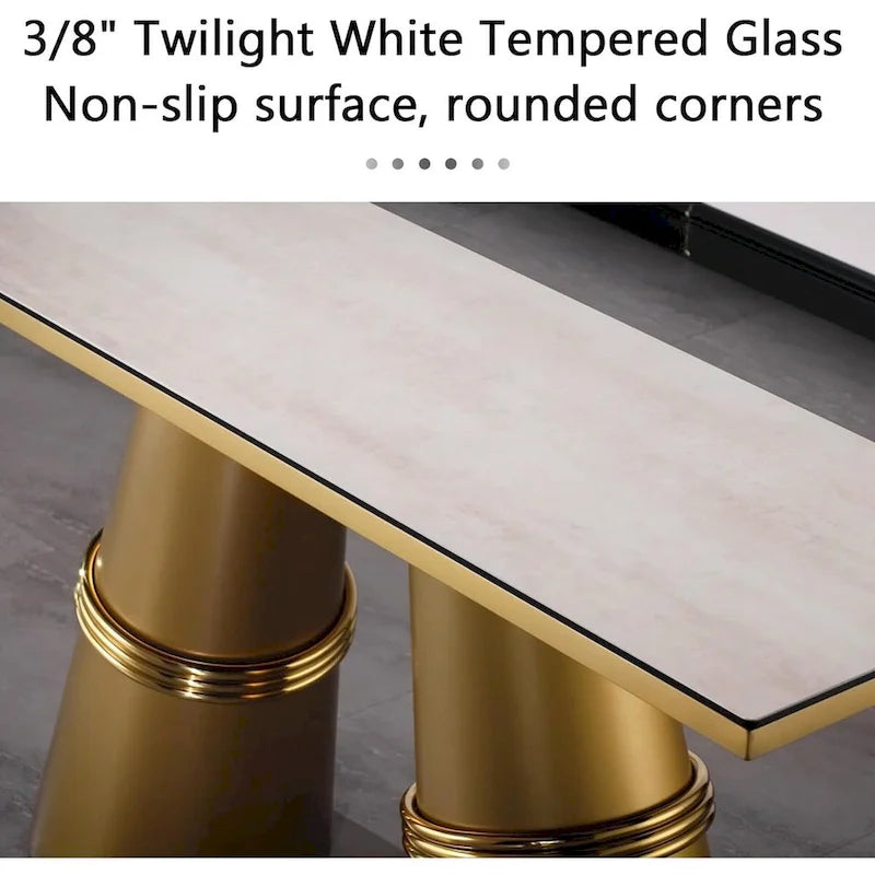 Glam 60 inch Rectangular Glass Console Table with Brushed Gold Stainless Steel Base