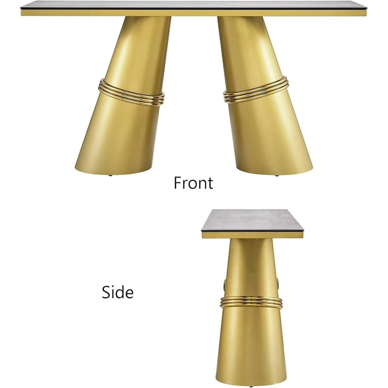 Glam 60 inch Rectangular Glass Console Table with Brushed Gold Stainless Steel Base