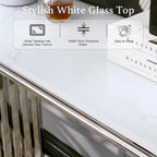 Glam 60 inch Rectangular Glass Console Table with Brushed Gold Stainless Steel Base