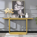 Glam 60 inch Rectangular Glass Console Table with Brushed Gold Stainless Steel Base