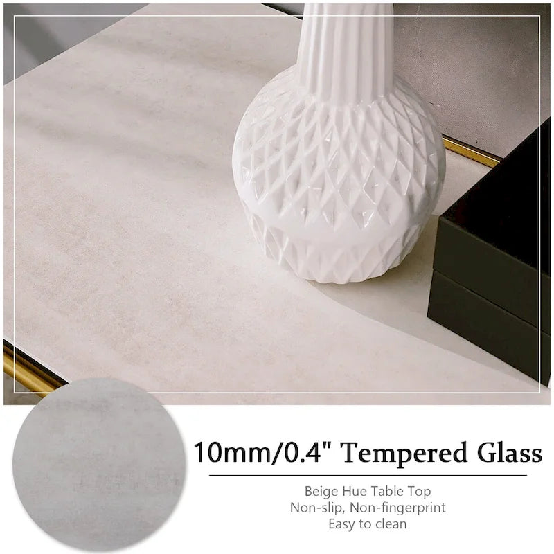 Glam 60 inch Rectangular Glass Console Table with Brushed Gold Stainless Steel Base