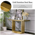 Glam 60 inch Rectangular Glass Console Table with Brushed Gold Stainless Steel Base