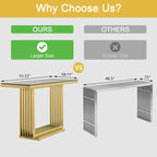 Glam 60 inch Rectangular Glass Console Table with Brushed Gold Stainless Steel Base