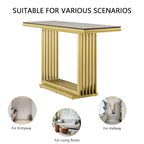 Glam 60 inch Rectangular Glass Console Table with Brushed Gold Stainless Steel Base