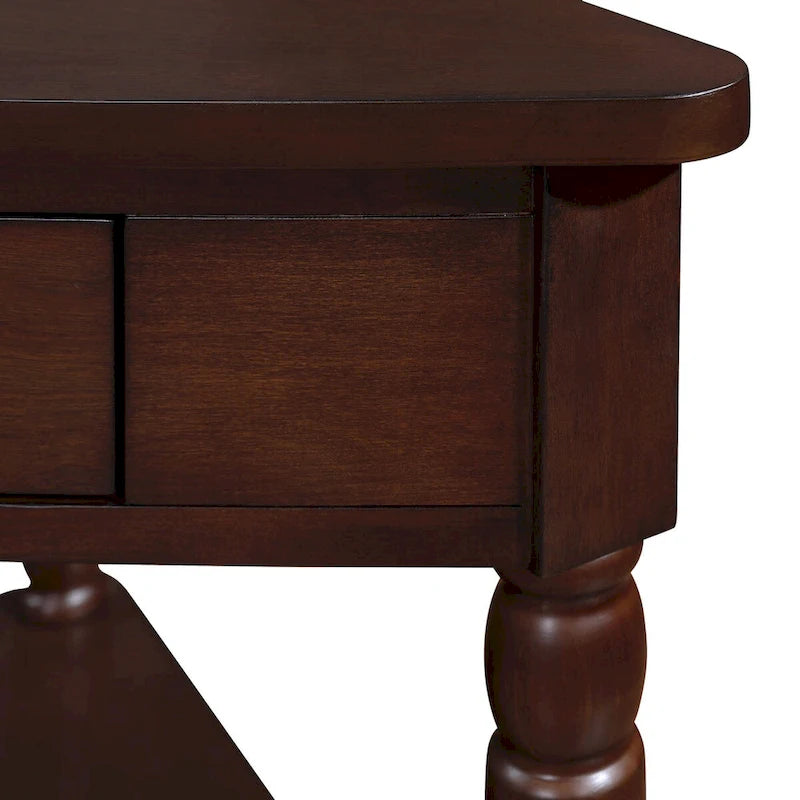 33.8Small Triangle Corner Table,Wood Corner Side Table for Small Spaces,3 Tier End Corner Table with Solid Wood Legs