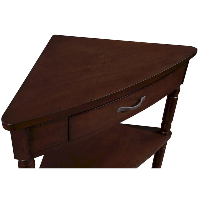 33.8Small Triangle Corner Table,Wood Corner Side Table for Small Spaces,3 Tier End Corner Table with Solid Wood Legs
