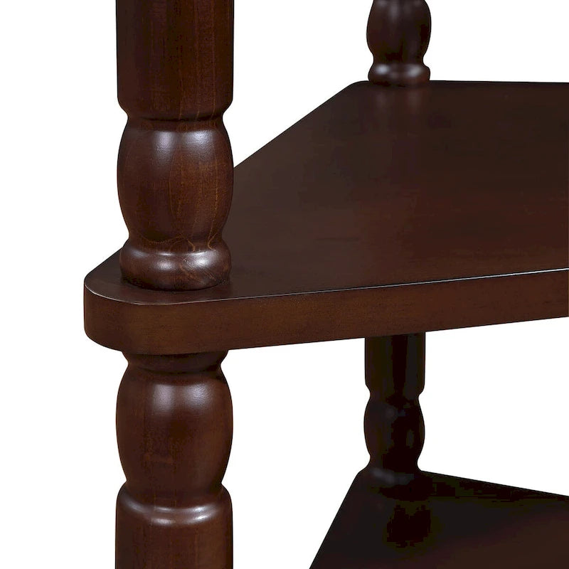 33.8Small Triangle Corner Table,Wood Corner Side Table for Small Spaces,3 Tier End Corner Table with Solid Wood Legs