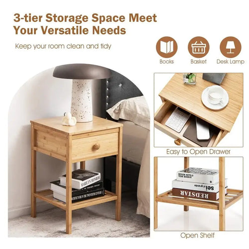 Bamboo End Table Set of 2 - 16D x 16W x 24H