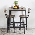 Grondin Industrial Style 3-Piece Bar Table Set with 2 PU Soft Seat Bar Stools and Backrest, Counter Height Dining Set for 2
