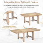 82inch 6-Piece Extendable Dining Table with Footrest,4 Upholstered Dining Chairs,Bench,Two 11Removable Leaf,Beige Cushion