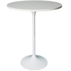 LeisureMod Verve 27 Round Dining Table with MDF Wood TableTop and White Steel Base for Kitchen & Dining Room