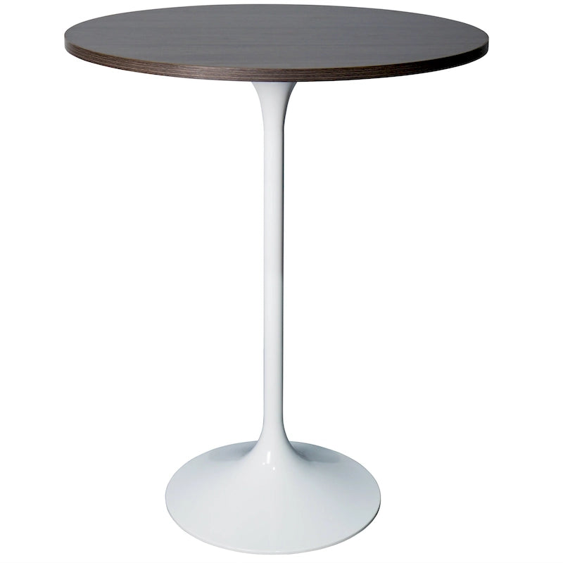 LeisureMod Verve 27 Round Dining Table with MDF Wood TableTop and White Steel Base for Kitchen & Dining Room