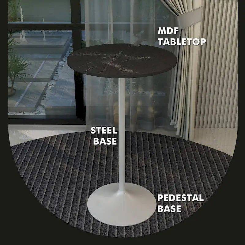 LeisureMod Verve 27 Round Dining Table with MDF Wood TableTop and White Steel Base for Kitchen & Dining Room