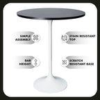 LeisureMod Verve 27 Round Dining Table with MDF Wood TableTop and White Steel Base for Kitchen & Dining Room