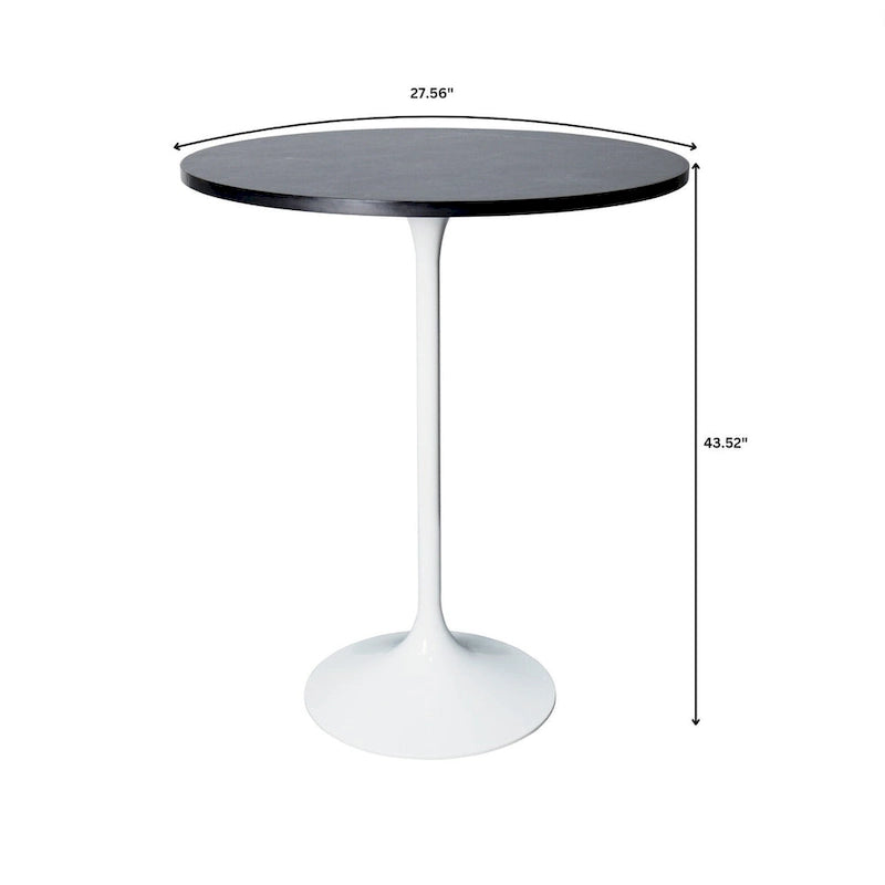 LeisureMod Verve 27 Round Dining Table with MDF Wood TableTop and White Steel Base for Kitchen & Dining Room