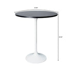 LeisureMod Verve 27 Round Dining Table with MDF Wood TableTop and White Steel Base for Kitchen & Dining Room