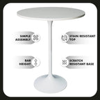 LeisureMod Verve 27 Round Dining Table with MDF Wood TableTop and White Steel Base for Kitchen & Dining Room