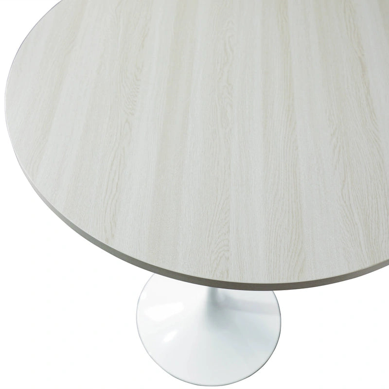 LeisureMod Verve 27 Round Dining Table with MDF Wood TableTop and White Steel Base for Kitchen & Dining Room