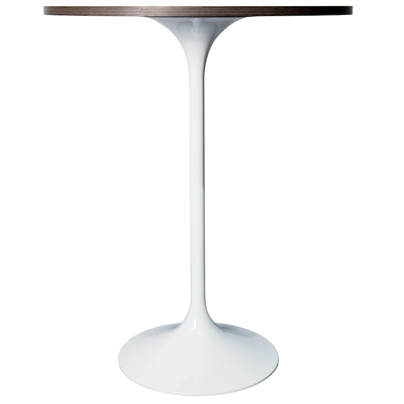 LeisureMod Verve 27 Round Dining Table with MDF Wood TableTop and White Steel Base for Kitchen & Dining Room