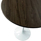 LeisureMod Verve 27 Round Dining Table with MDF Wood TableTop and White Steel Base for Kitchen & Dining Room