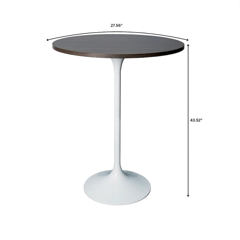 LeisureMod Verve 27 Round Dining Table with MDF Wood TableTop and White Steel Base for Kitchen & Dining Room