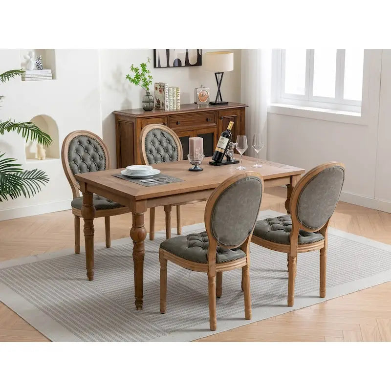 Mid-century Modern Dining Chairs Set of 4, PU Leather High-end Tufted Dining Room Chair with Nailhead Trim Solid Wood Legs