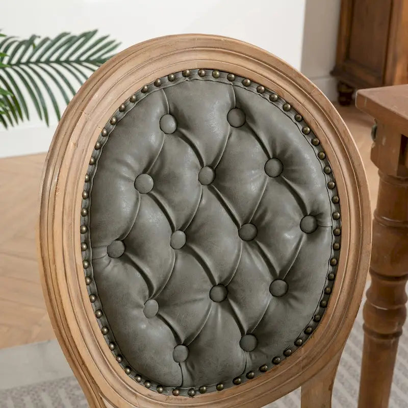 Mid-century Modern Dining Chairs Set of 4, PU Leather High-end Tufted Dining Room Chair with Nailhead Trim Solid Wood Legs