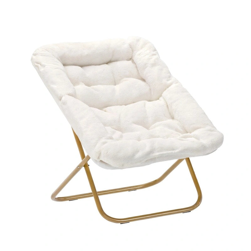 Folding Synthetic Fur Oversized Saucer Chair with Steel Frame - N/A
