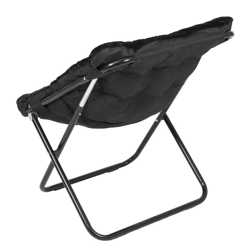 Folding Synthetic Fur Oversized Saucer Chair with Steel Frame - N/A