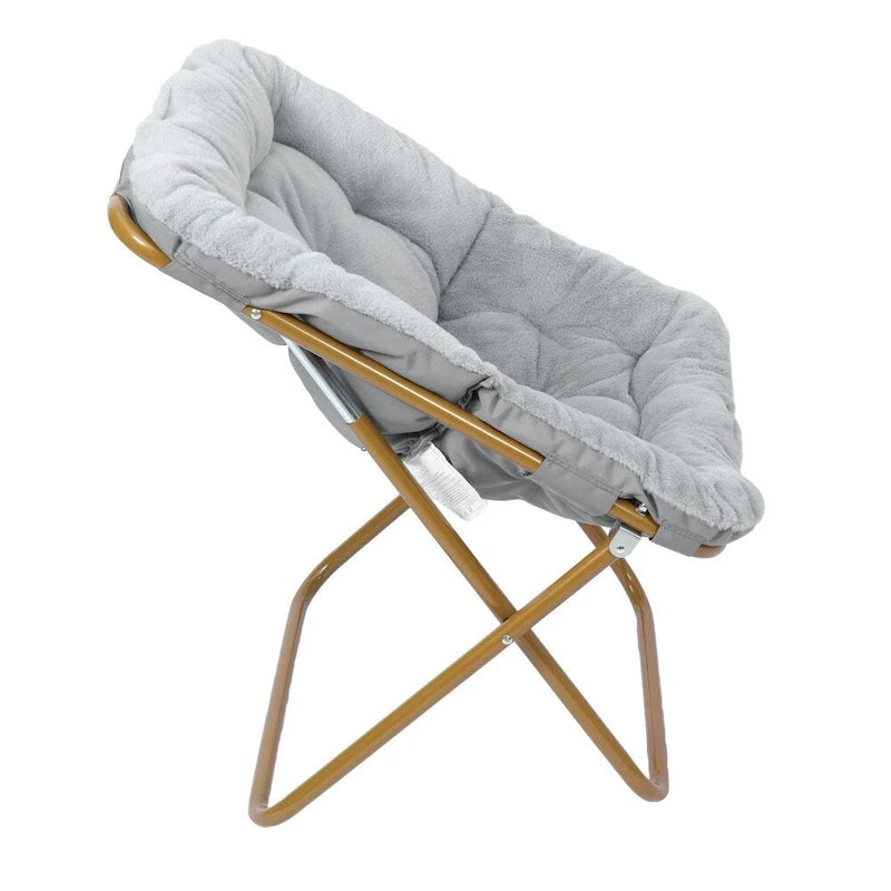 Folding Synthetic Fur Oversized Saucer Chair with Steel Frame - N/A