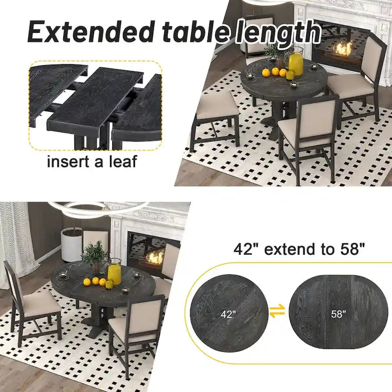 Nestfair Retro Style Dining Table with Extendable Tabletop - N/A