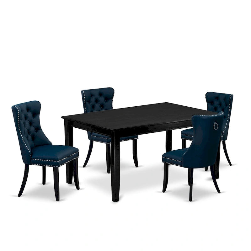 East West Furniture Kitchen Table Set Contains a Rectangle Dining Table and Upholstered Chairs, Black (Pieces Options)