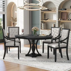 Retro 5-piece Dining Set Extendable Round Table and 4 Chairs for Kitchen Dining Room