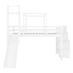 House Full Loft Bed with Slide,Storage Stairs and Tent,Tower and Ladders, Playhouse Full Bed Frame for Kids