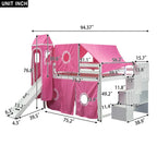 House Full Loft Bed with Slide,Storage Stairs and Tent,Tower and Ladders, Playhouse Full Bed Frame for Kids