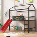 Merax Metal Twin House Loft Bed with Two-sided writable Wooden Board, Slide
