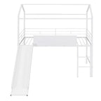 Merax Metal Twin House Loft Bed with Two-sided writable Wooden Board, Slide
